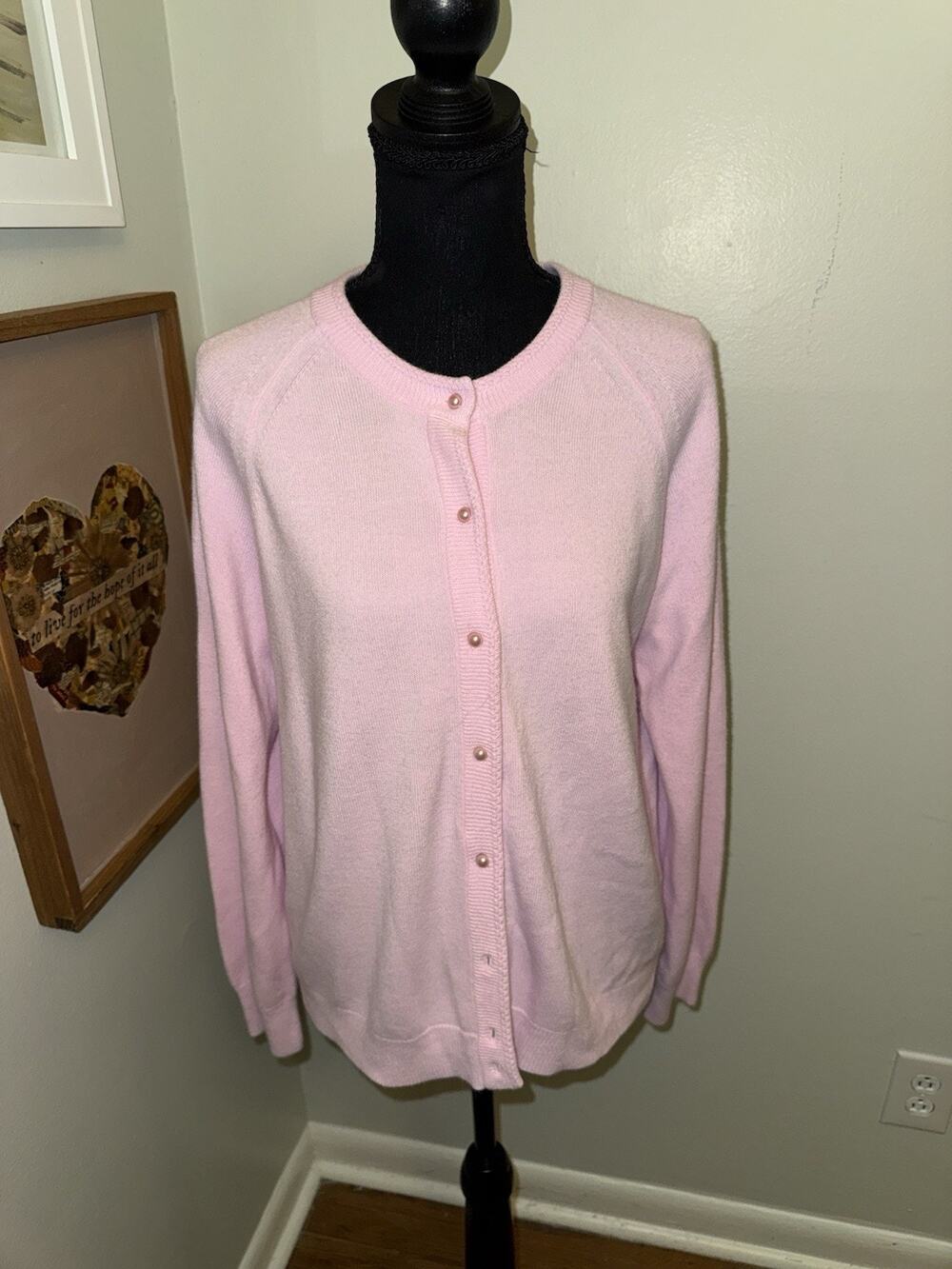 White Stag Pink Cardigan Sweater Womens Medium M Button Front Raglan Sleeve Knit